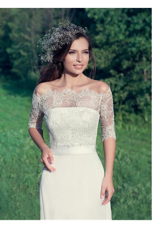 3/4 Sleeve Lace Off Shoulder A-line Chiffon Wedding Dress 