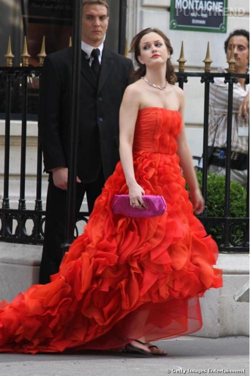 blair in oscar de la renta High Low Ruffles Chiffon Prom Dress 