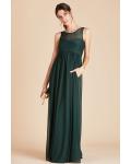  A-line Bateau Neck Sleeveless Ruching Empire Waist Floor-length Long Chiffon Maternity Bridesmaid Dresses with Pockets 