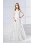  A-line Off-the-shoulder Half Sleeve Lace Sweep/Brush Train Wedding Dresses