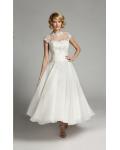 Tea Length Cap Sleeved Lace Detailling Short Organza Wedding Dress 