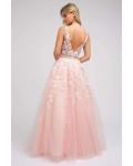  A-line V-neck Sleeveless Lace Appliques Beading Tulle Floor-length Tulle Prom Dress
