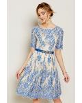 A-line Jewel Neck Short Sleeves Knee-length Lace Mother of the Bride Dress