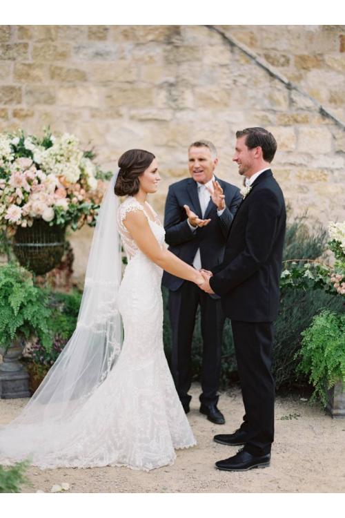 Ivory Elegant Vintage Cap Sleeve Lace Long Trumpet Wedding Dress 