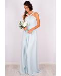 Sleeveless One Shoulder Halter Twisted Long Light Sky Blue Chiffon Bridesmaid Dress