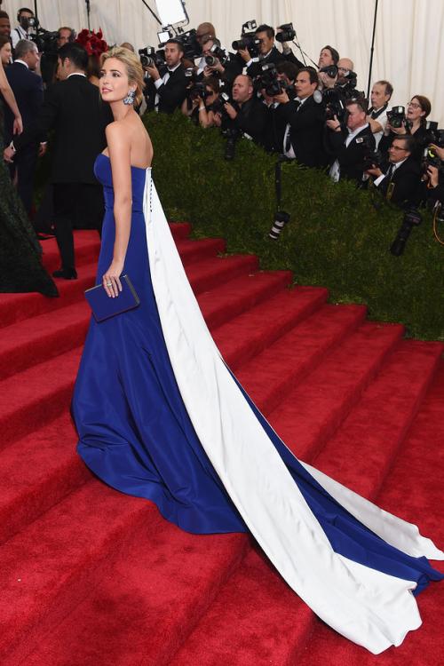 Ivanka Trump Prabal Long Strapless Chapel Royal Blue Satin Prom Dress 