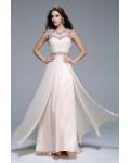 Beading Illusion Neck Full Back Beading A-line Long Chiffon Prom Dress 