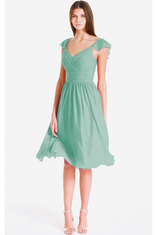 Cap Sleeves Zipper V-neck Knee-length Chiffon Bridesmaid Dresses