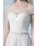  A-line Bateau Short Sleeve Beading Sweep/Brush Train Wedding Dresses