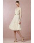 Vintage Illusion Jewel Neck Lace Appliqued A-line Knee Length Chiffon Wedding Dress 