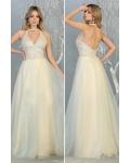 Chic A-line Halter&V-neck Beading Sequins Floor-length Long Tulle Prom Dress