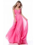 Crystal Beaded Cap Sleeves A-line Long Chiffon Prom Dress