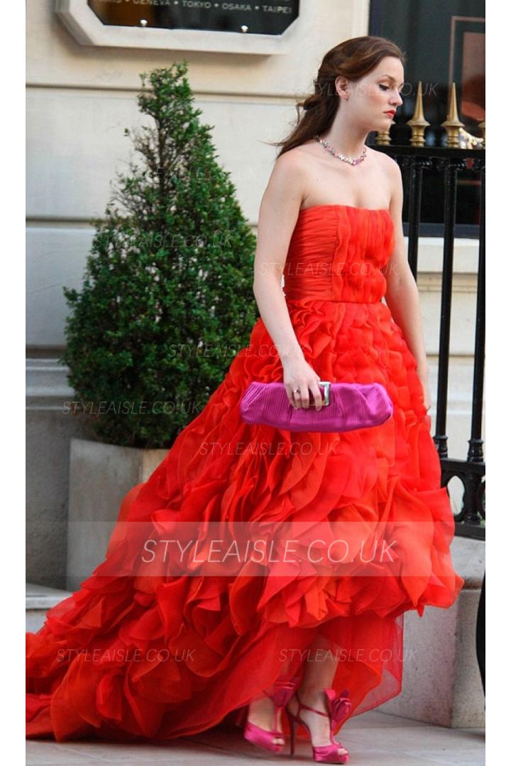 blair in oscar de la renta High Low Ruffles Chiffon Prom Dress 