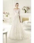 Exquisite A-line Off-the-shoulder Half Sleeve Beading Lace Hand Made Flowers Sweep/Brush Train Tulle Wedding Dresses 