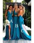  A-line V-neck Sleeveless Split Sweep/Brush Train Long Chiffon Bridesmaid Dress with 5 Styles(A/B/C/E/F)