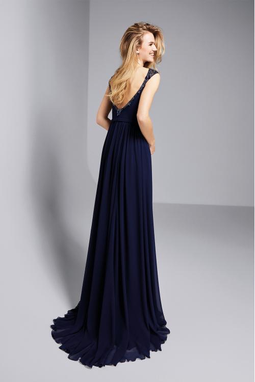 Navy Blue Sequins Bateau Neck Long A-line Prom Dress Cap Sleeves