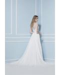  A-line Bateau Short Sleeve Beading Sweep/Brush Train Wedding Dresses