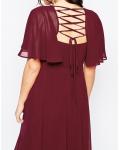 Short-Sleeve Maternity Lace-up Zippered Back Short Chiffon Dresses