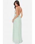 Backless Lace Bodice Spaghetti Straps Long Chifon Bridesmaid Dress 