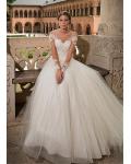 Long Sleeve Off Shouder Illusion Tulle Wedding Dress with Full Back 