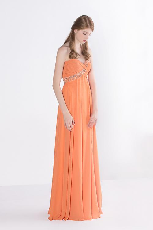  A-line Strapless Beading Pleated Long Chiffon Prom Dress