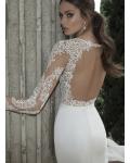 Sexy Long Sleeved Delicate Lace Bodice Mermaid Long Satin Chiffon Wedding Dress with Crystal Band 