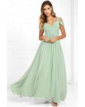 Off Shoulder Mint Long Green Chiffon Maxi Prom Dress 