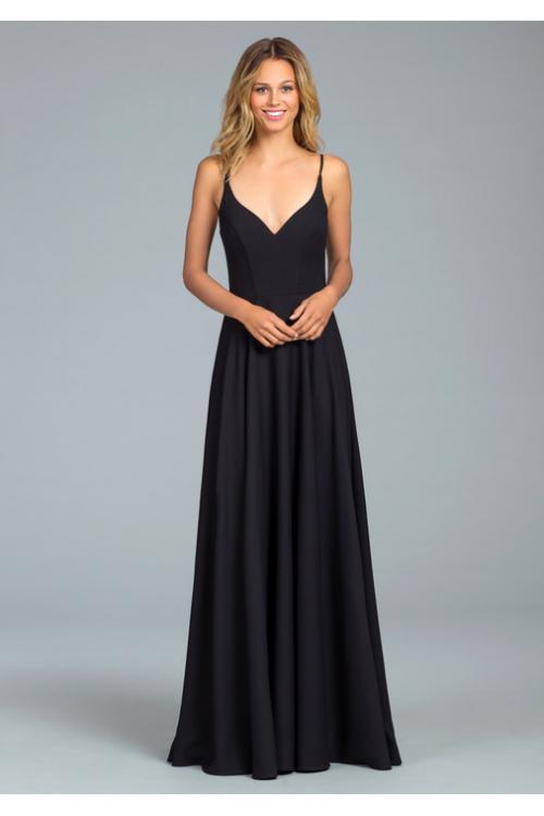 Slim Spaghetti Straps Long A-line Black Bridesmaid Dress