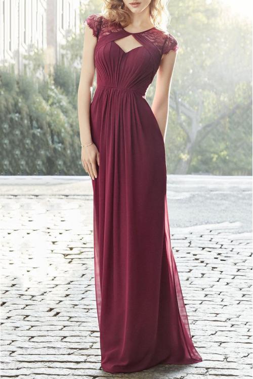 Boho Vintage Backless Long Burgundy Chiffon Bridesmaid Dress