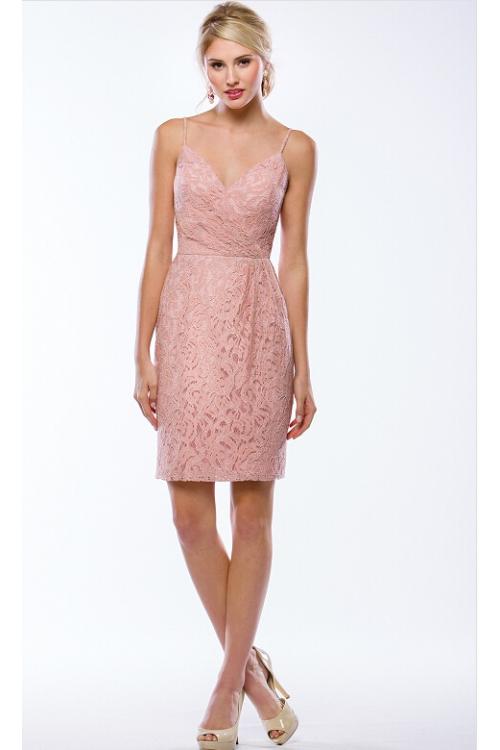 Exquisite Spaghetti Straps Column Lace Bridesmaid Dress 