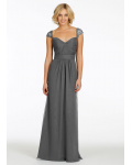 Trumpet/Mermaid Queen Anne Neck Lace Cap Sleeved Chiffon Bridesmaid Dress 