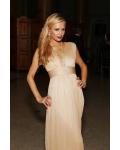 Elegant Sleeveless Full Back Long Champagne Chiffon Beach Style Prom Dress with Ribbon 