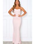 Simple Pale Pink Mermaid Strapless Sleeveless Floor-length Long Satin Bridesmaid Dresses