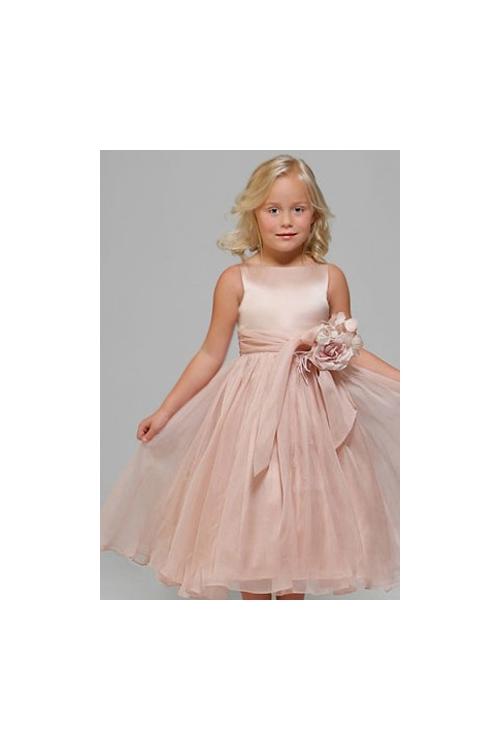 Blush Sleeveless Jewel Neck Keen Length Organza Flowel Girl Dress 
