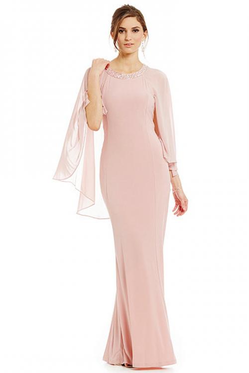 Floor-length Sheath/Column Jewel Neckline Beaded Long Chiffon Mother of the Bride Dress