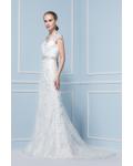 Sheath V-neck Cap Sleeve Lace Sweep/Brush Train Wedding Dresses