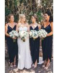 Cheap V-neck Sleeveless Split Ankle-length Simple Long Chiffon Bridesmaid Dresses