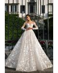 Gorgeous Lace Embroidery Long Princess Blush Wedding Dress with Long Sleeves