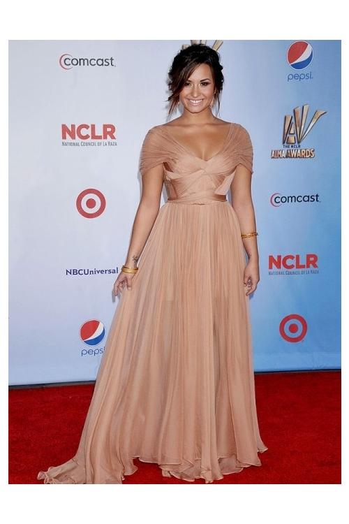 Demi lovato A-line Shoulder Straps Beach Style Cap Sleeve Long Chiffon Prom Dress 