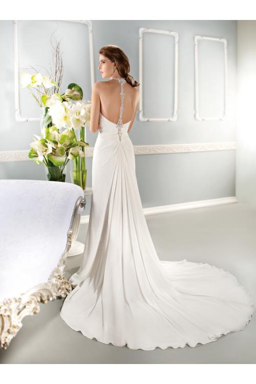 Charming Sheath/Column Halter Beading Sweep/Brush Train Chiffon Wedding Dresses