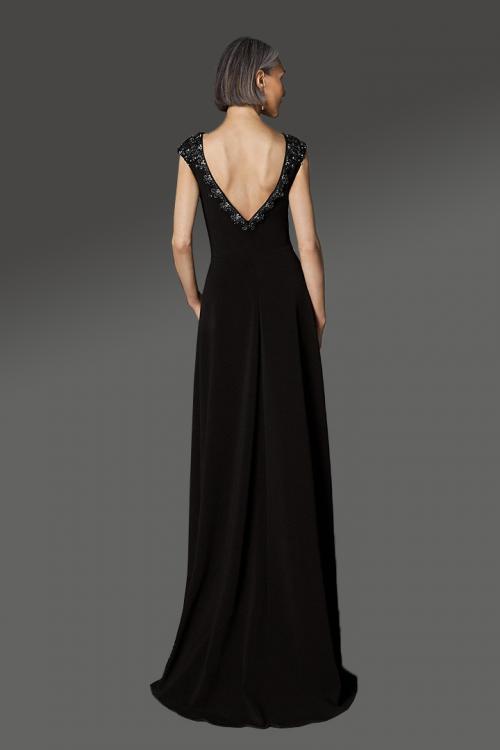 Designer Sheath/Column Bateau Neck Cap Sleeves Beading Sweep/Brush Train Long Cocktail Dresses with V-back