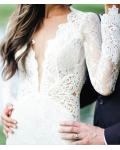 Deep V Neck Long Fit Flared Country Rustic Lace Wedding Dress with Long Sleeves 