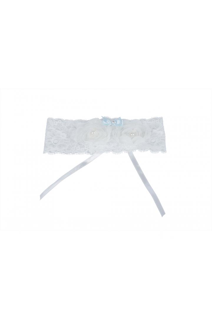 Delicate Pearl And Embroider White and Blue Wedding Garter 34*52CM