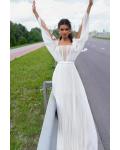  A-line Shoulder Straps Long Sleeve Beading Lace Pleated Floor-length Long Wedding Dresses
