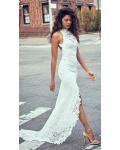 Sexy Open Back Bohemian Ivory Lace Long Wedding Dress 