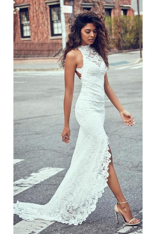 Sexy Open Back Bohemian Ivory Lace Long Wedding Dress 