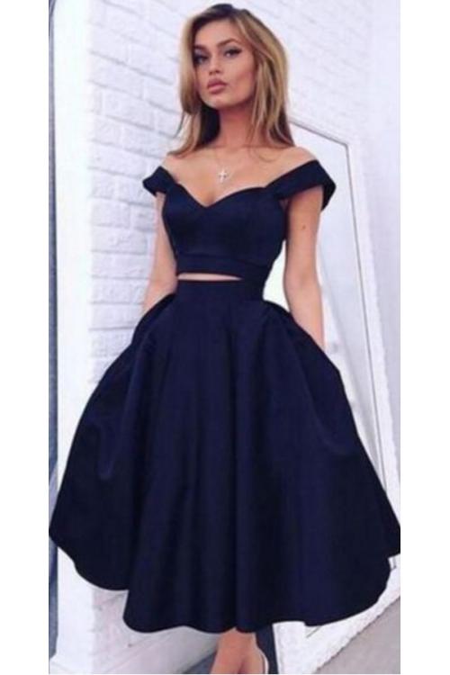 Off the Shoulder Short Elastic Satin Short Prom Dress 