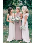 Halter Neck Sleeveless Long Chiffon Bridesmaid Dress with Zipper 