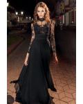  A-line High Neck Long Sleeves Buttons Floor-length Long Lace Prom Dresses