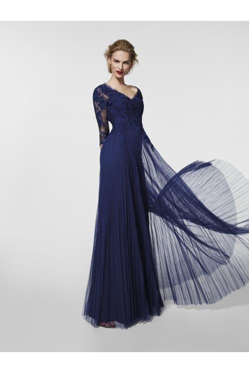 Long Sleeves V Neck Tight Lace overlay Tulle Prom Dress